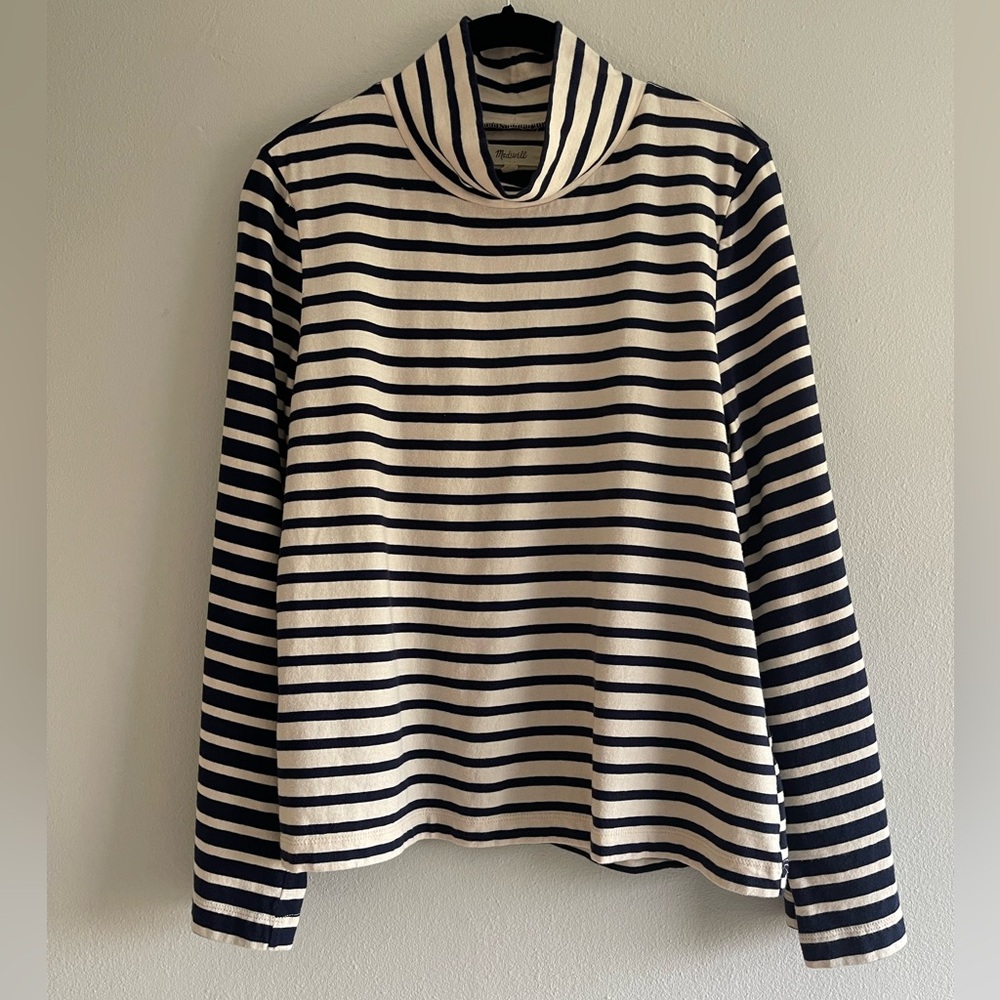 Madewell Navy and Cream Striped Turtleneck Top